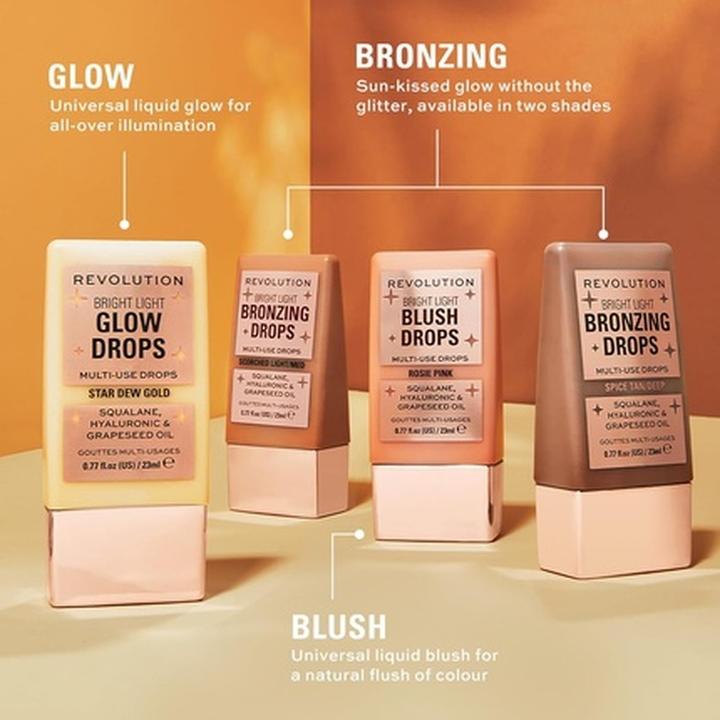 Actual product image Makeup Revolution Bright Light Glow Highlighter Drops Illuminating Finish Golden Star Dew 23ml (Golden Star Dew, Highlighter, 40 g)