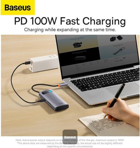 Productafbeelding Baseus Metal Gleam Series 6-in-1 Multifunctioneel Type-C HUB Docking Station Grijs Type-C naar (USB-C, 6 ports)
