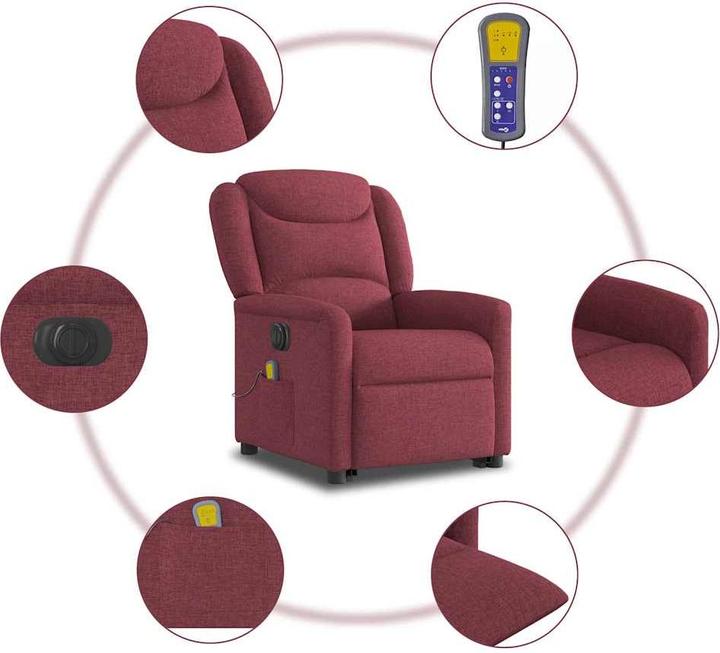 Actual product image VidaXL Electric massage chair with stand-up aid wine red fabric