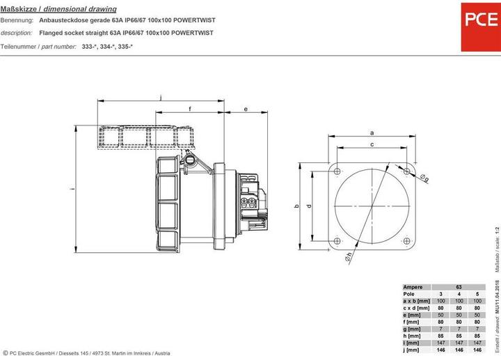 Actual product image PCE CEE add-on socket 63 A 5pole 400