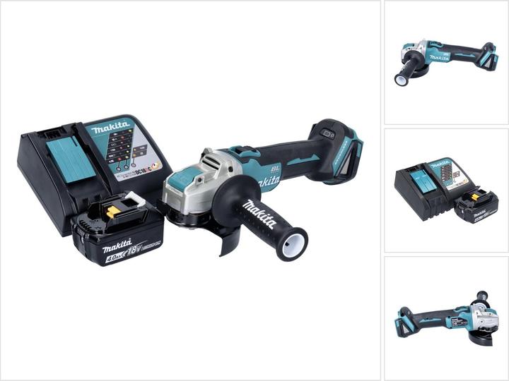 1x Makita DGA 521 cordless angle grinder - 1x additional handle (158237-4) - 1x protective cover (347618-9) - 1x Makita BL 1840 B 18 V 4.0 Ah battery - 1x Makita DC 18 RC charger
