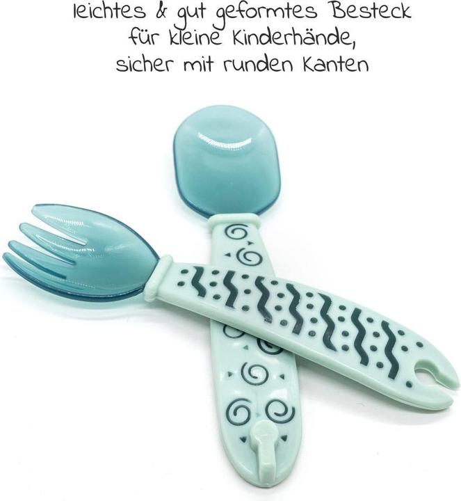 Produktbild MiaMia Kinderteller & Breischalen Babyteller zum Mitnehmen inkl. Besteck 2er Pack - Grün