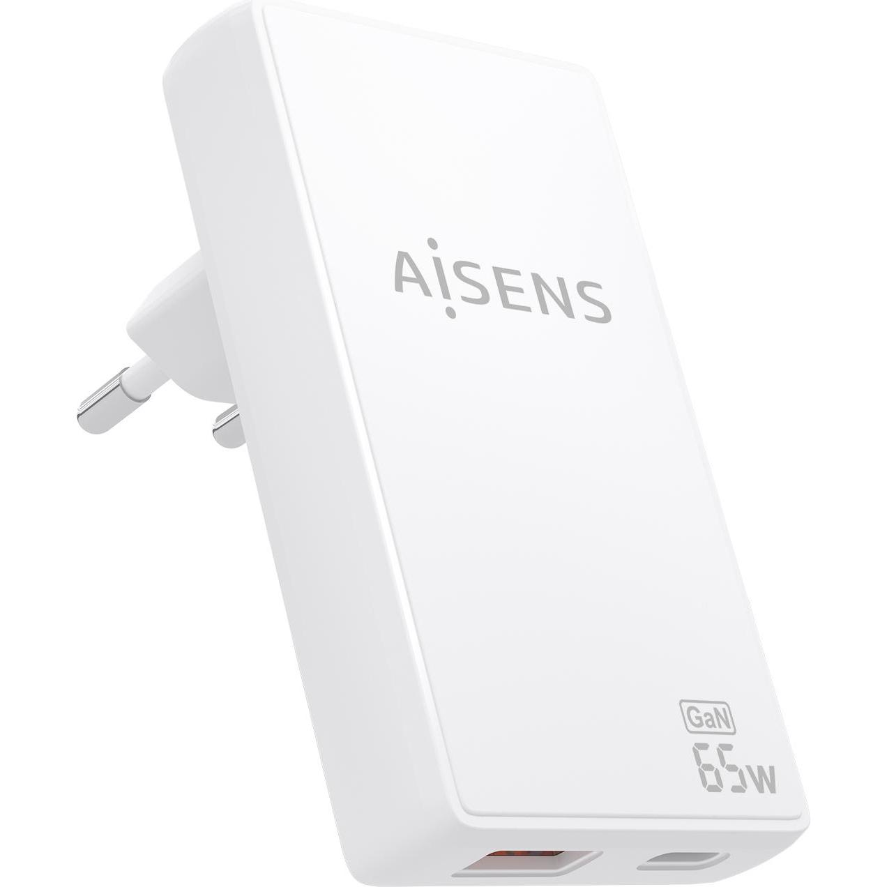 Aisens ASCH-65W2P076-W (65 W), Caricatore USB, Bianco