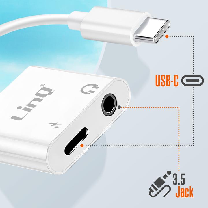 Immagine prodotto LinQ Adattatore di ricarica e audio USB-C / 3,5 mm + USB-C (USB tipo C, Jack da 3.5mm)