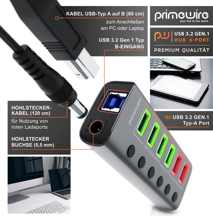 Immagine prodotto Primewire Hub attivo (USB-A, 6 porte)