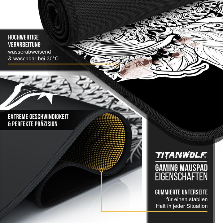 Produktbild Titanwolf Gaming Mauspad, 1200 x 600mm XXXL Speed Gaming Mausmatte, Mousepad Extragrosse Fläche, Koi Tattoo 3 (XXL)