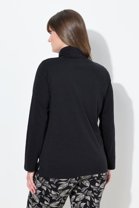 Immagine prodotto Ulla Popken Maglia dal taglio aderente in cotone biologico con collo da risvoltare e maniche lunghe (54)