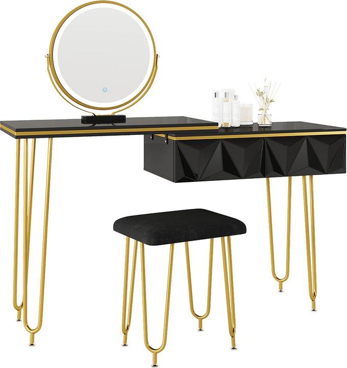 Coiffeuse Bella Avec Miroir LED & Tabouret – Blanc – Moderne – Vicco