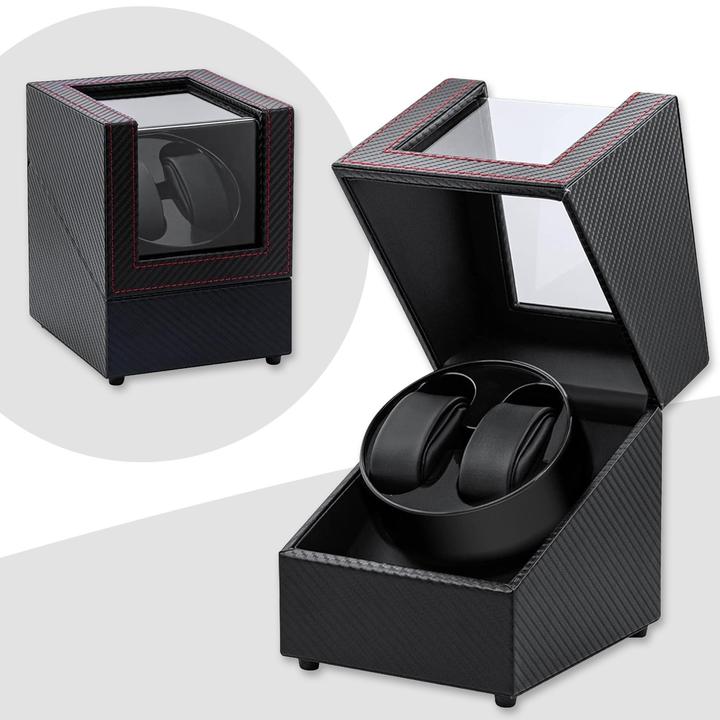 Immagine prodotto Cbx Uhrenbeweger für 2 Uhren, Watchwinder Karbon mit roten Nähten (2 x)