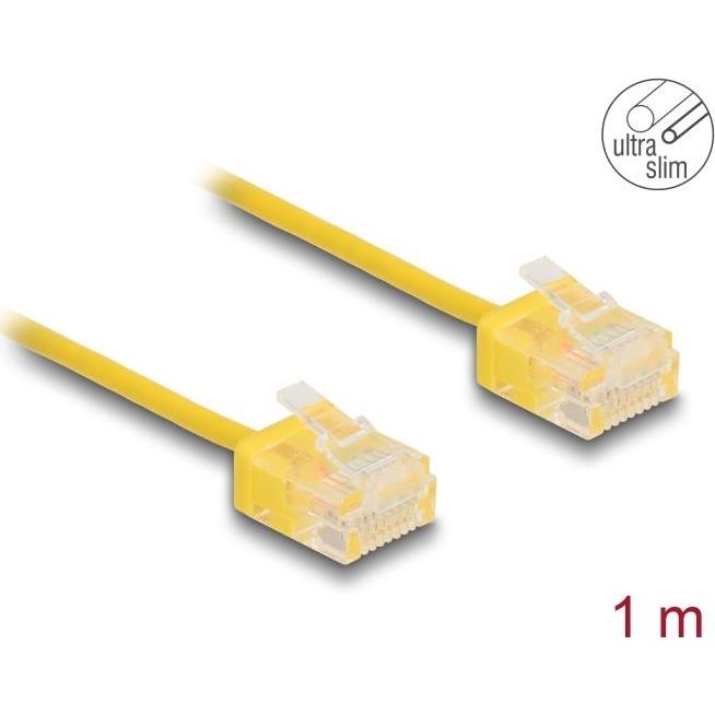Delock RJ45 Netzwerkkabel Cat.6 UTP Ultra Slim 1 m gelb mit (U/UTP, CAT6, 1 m), Netzwerkkabel