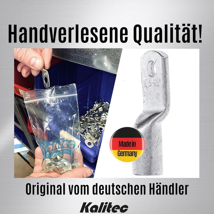 Produktbild Kalitec 10 Stück HR25-5 Handelsübliche Rohrkabelschuhe 25mm² M5 I ohne Sichtloch I Made in Germany
