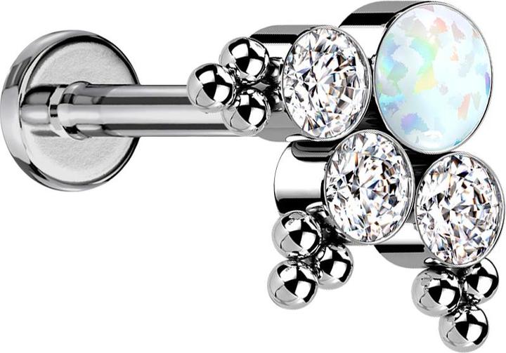 Immagine prodotto Star Piercing Micro Labret filo interno argento sfere triangolo tre cristalli argento opale bianco (Titanio, senza ottone)