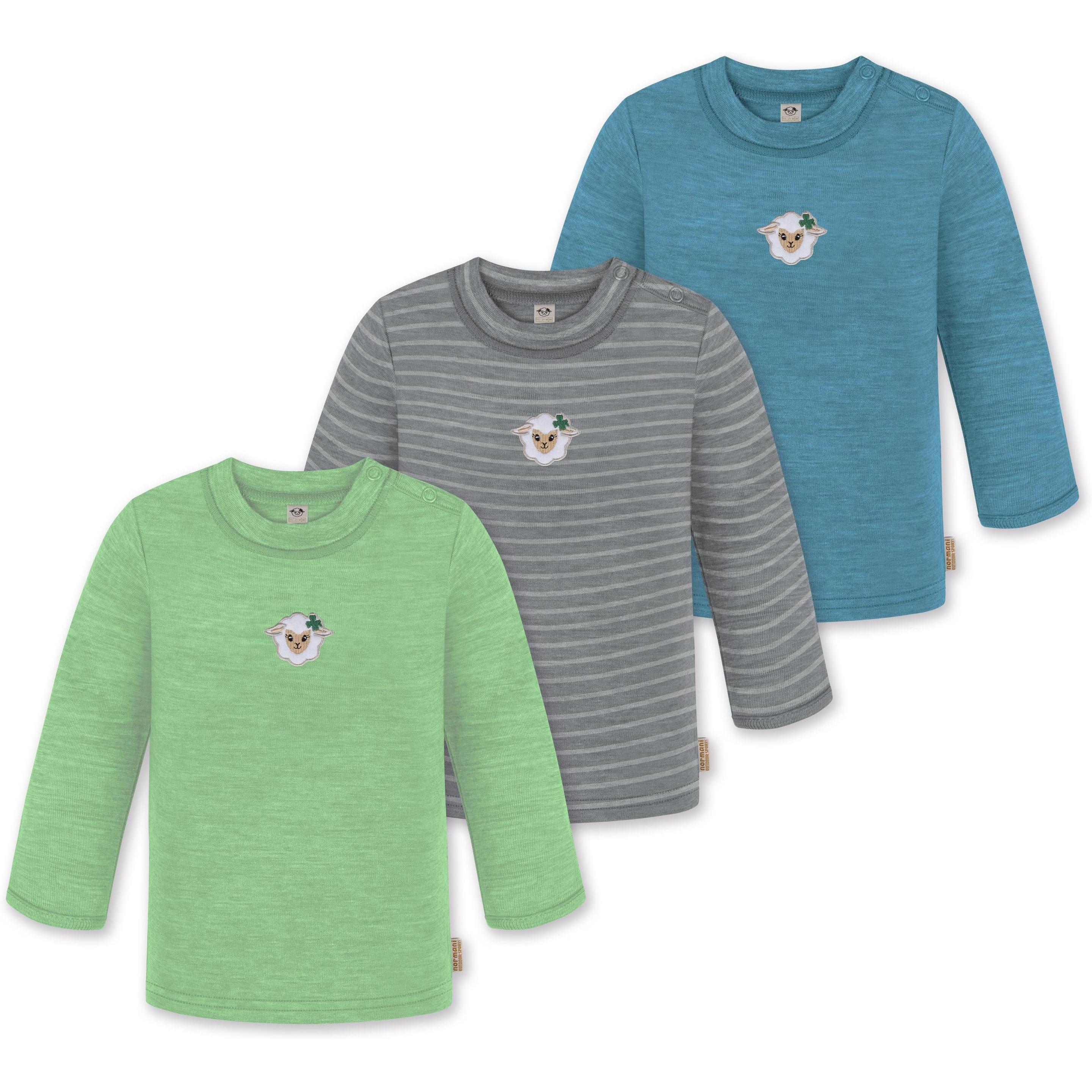 Normani, Herren, Body, 3er Pack Baby Merino Longsleeve „Taupo" - 9475, Blau, (80)