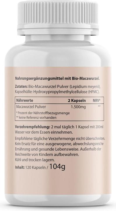 Nutritional values and ingredients Biotanicals Maca (120 Piece, Capsules, 140 g)