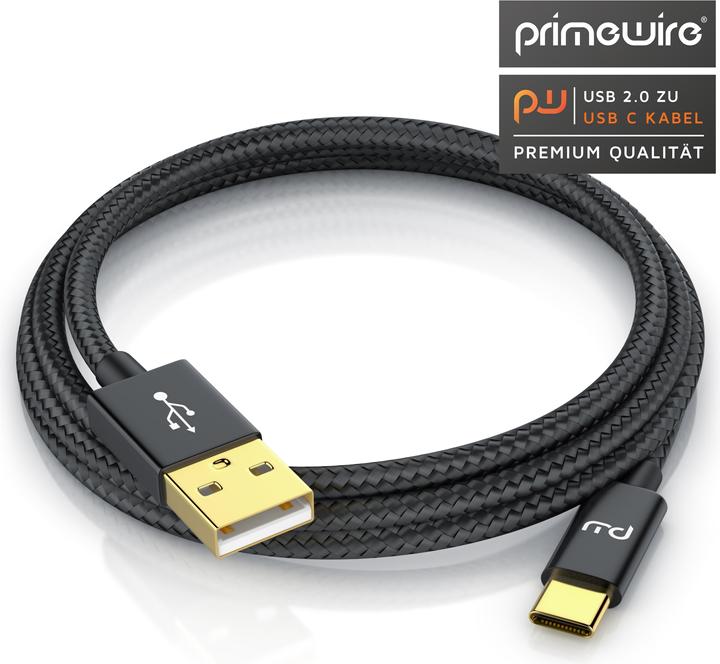 Produktbild Primewire USB-C 3.1 Kabel - Typ C zu Typ A Datenkabel, Ladekabel - Nylonmantel - bidirektional - Geschirmt (1 m, USB 2.0)