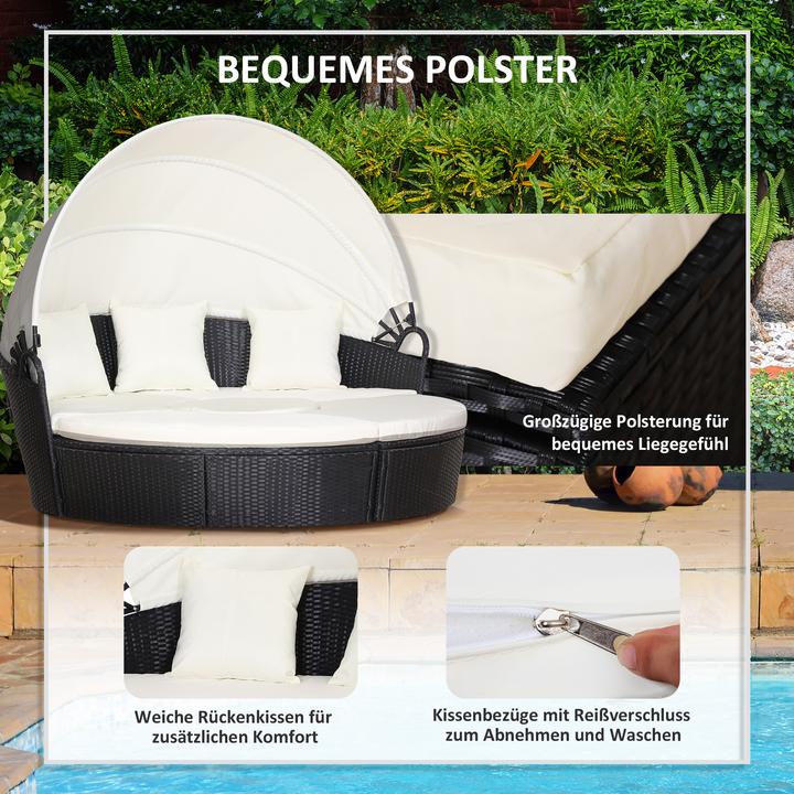 Actual product image Outsunny Gartenmöbel-Set PE-Rattan, Metall, Polyester(100% Polyester), Schaumstoff Schwarz+Creme