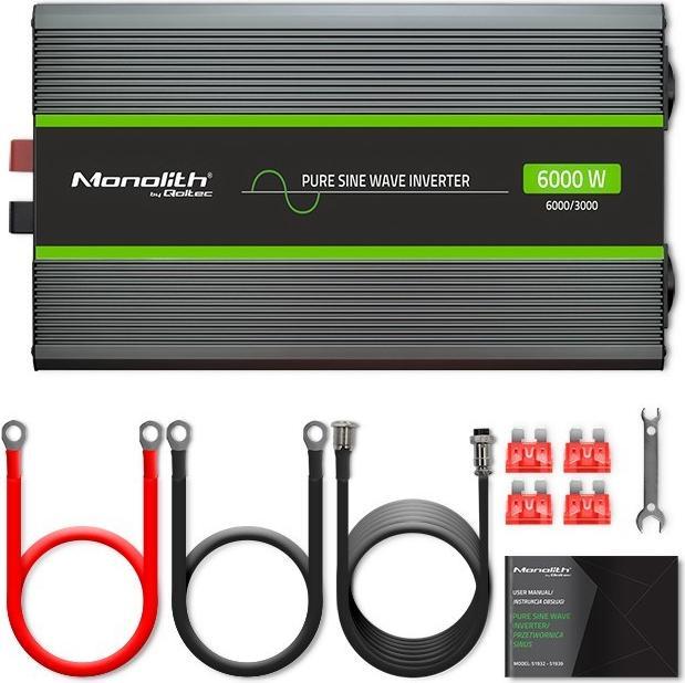 Productafbeelding Qoltec Przetwornica napięcia Monolith | 3000W | 6000W | 24V na 230V | Czysty Sinus | LCD