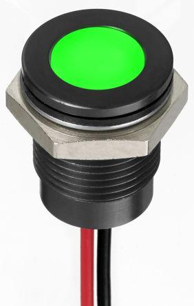 Produktbild RS PRO 14mm flush IP67 sealed blk LED, grn 220V