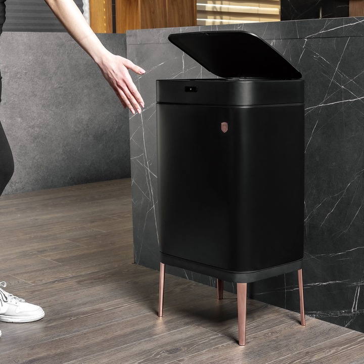 Produktbild BerlingerHaus Design Abfalleimer aus Metall, mit Sensor, 60l, schwarz-rosÃ©gold (60 l)