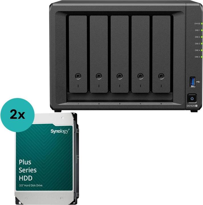 Synology DiskStation DS1525+ 5 Einschübe NAS-Server Leergehäuse (DS1525+) + 2x Plus 3.5... (2 x 16 TB)