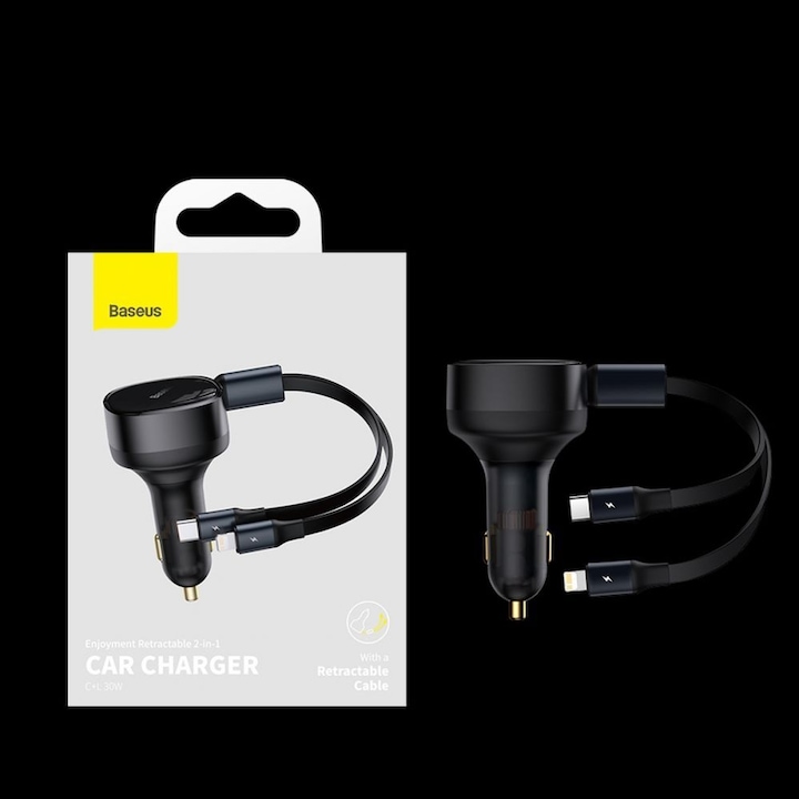 Produktbild Baseus Enjoyment Car Charger with cable USB-C + Lightning 3A, 30W (Black)