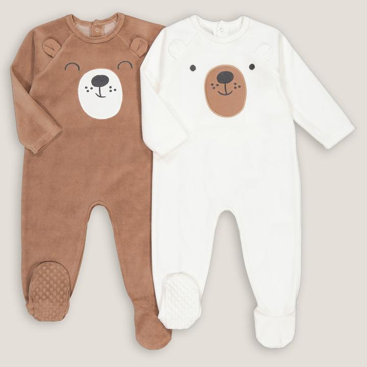 Produktbild La Redoute Collections 2er-Pack Samt-Strampler mit Bär (50)