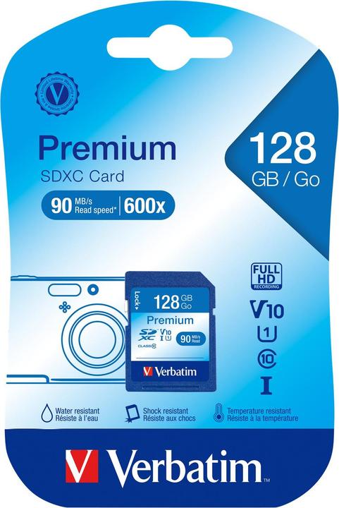 Image du produit Verbatim Carte SDXC classe 10 Premium (128 Go, SDXC, U1, UHS-I)