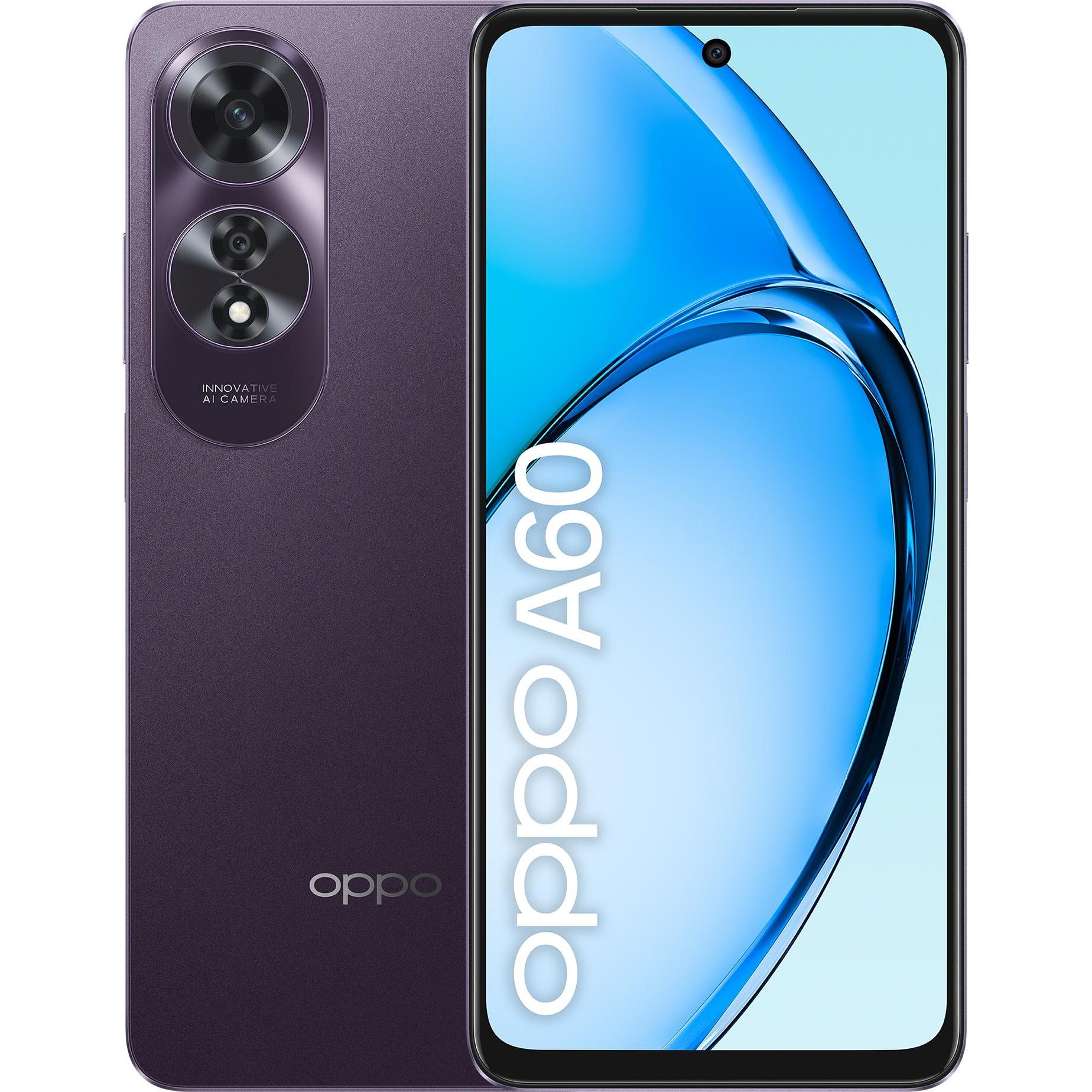 OPPO A60 (256 GB, Midnight Purple, 6.67", Dual SIM, 4G), Smartphone, Violett