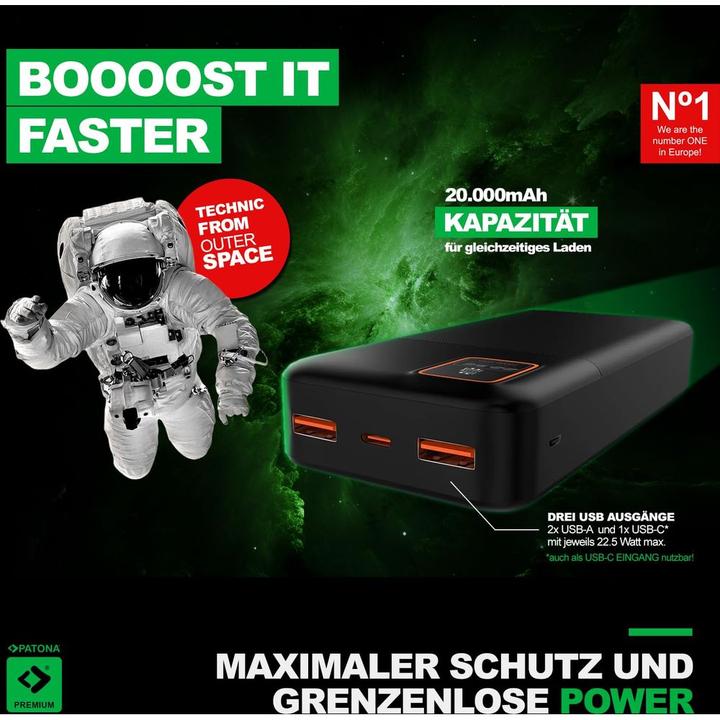 Image du produit Patona Powerbank Stark 4.0 20000 (20000 mAh, 22.50 W, 74 Wh)
