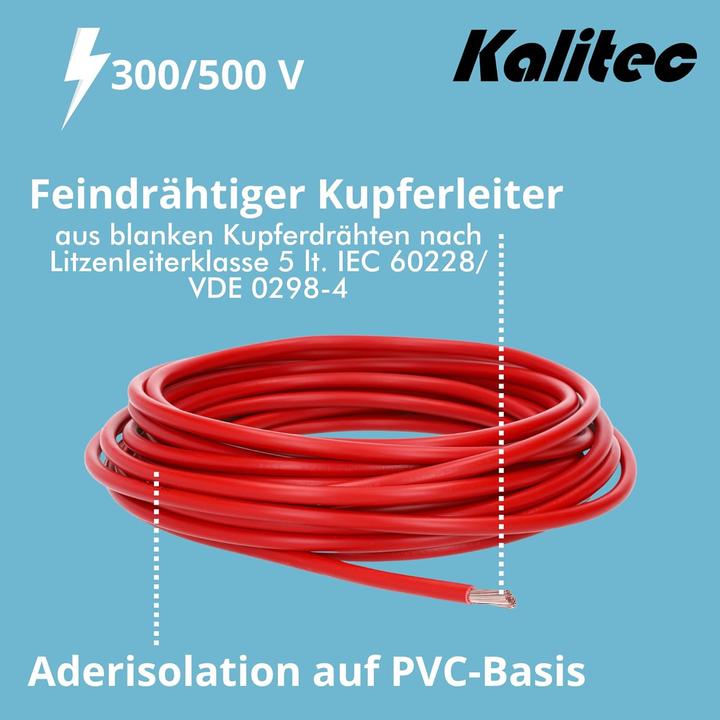 Produktbild Kalitec 10 Meter H05V-K 1 mm² rot Verdrahtungsleitung flexibel I Aderleitung flexibel I PVC Einzelad (10 m)