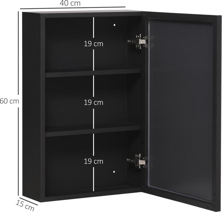 Image du produit Kleankin Armoire de toilette avec porte en verre miroir (40 x 15 x 60 cm)