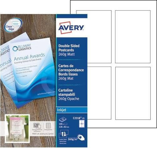 Actual product image Avery Dennison Quick&Clean C2318 - White - 82.6 x 127 mm - 260 g/m² - 100 card(s) (25 sheets x 4) business cards (A4)