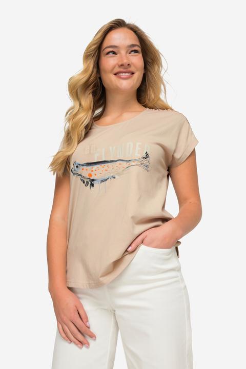 Actual product image Laurasøn Fish Print T-Shirt Shoulder Band Crew Neck OEKO-TEX (L)