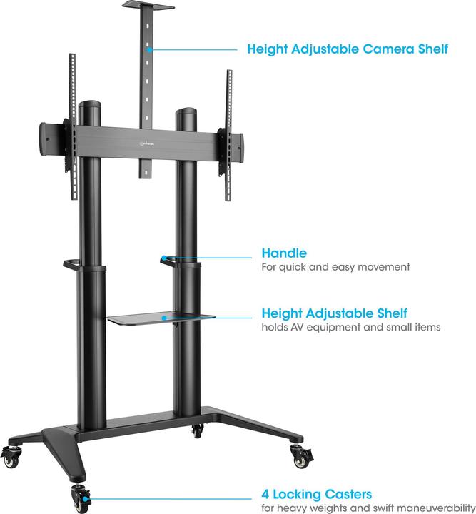 Image du produit Manhattan Support TV multimédia en aluminium sur roulettes avec une capacité de charge extrêmement élevée (120", 140 kg)