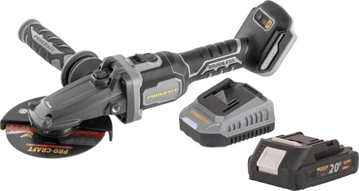Produktbild Procraft Industrial AG125Cbb Akku Flachkopf Winkelschleifer 20 V 125 mm Brushless + 1x Akku 2,0 Ah (125 mm)