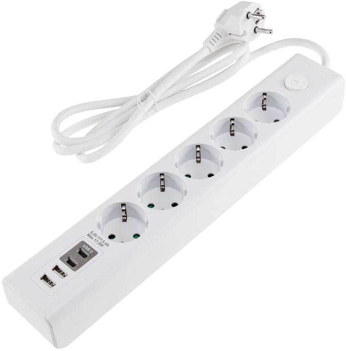 Actual product image Chilitec Multiple socket outlet, 5-way, USB-A+C, 1.5 m supply cable, white (5x)