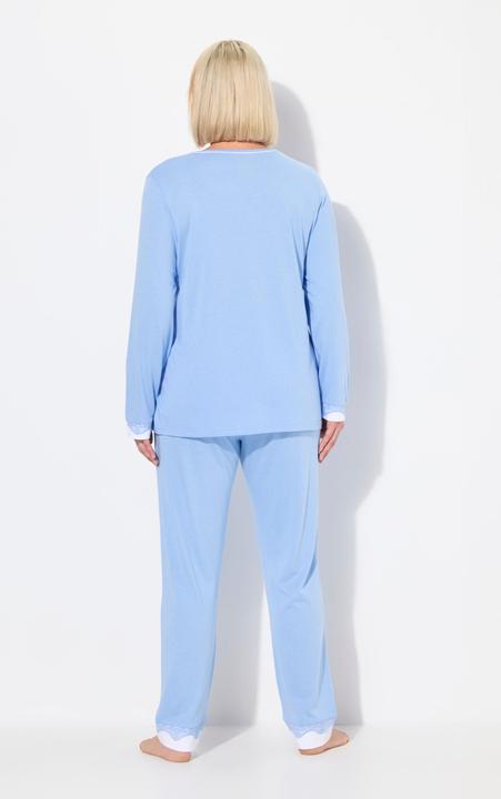 Actual product image Ulla Popken Damen grosse Grössen Pyjama, Spitze, Rundhals, Langarm hellblau 42+ 812441719-42+ (42, 44)