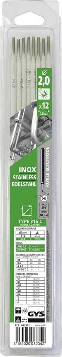 GYS Stabelektroden, 12 Stk., 2.0 mm, INOX 316 L