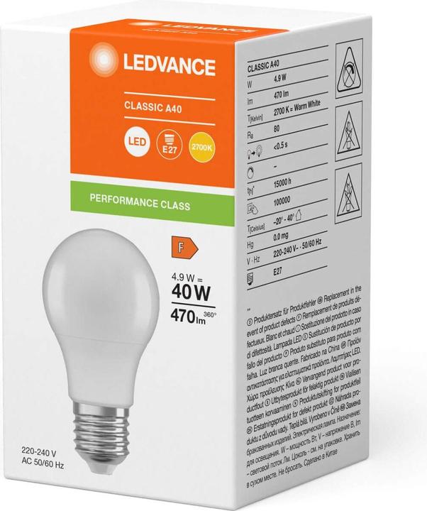 Actual product image Ledvance LED CLA40 4.9W (E27, 4.90 W, 470 lm, 1 x, F)