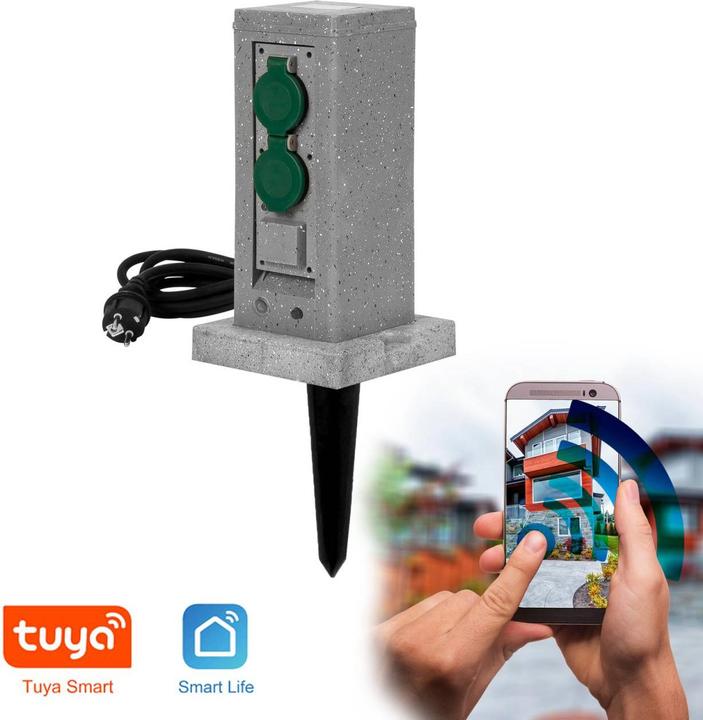 Produktbild Grafner Wifi Gartensteckdose Aussensteckdose Steinoptik Quadratisch Tuya Smart Life