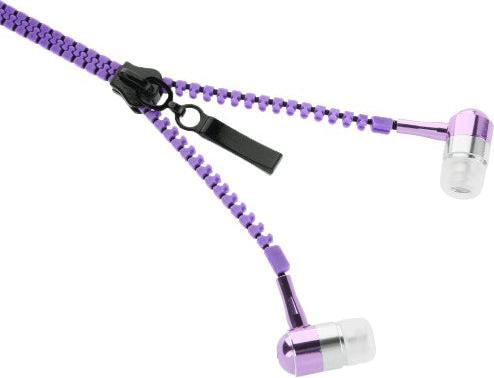 Actual product image Hermex Stereo Bass Zipper In Ear Headphones Microphone + Gold Plated AUX Plug + ON OFF - Purple (Cable)