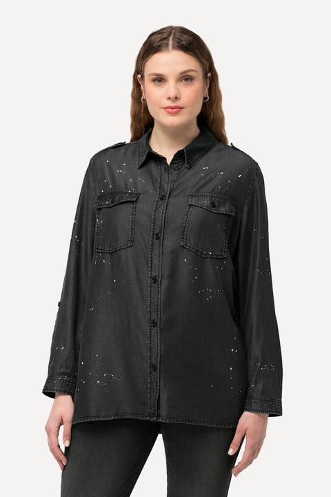 Produktbild Ulla Popken Jeansbluse, Acid Wash, Hemdkragen, Langarm (60)