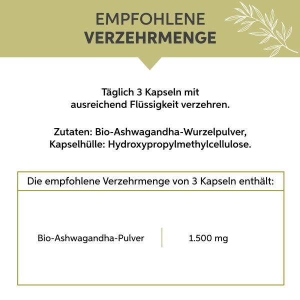 Nährwerte und Zutaten Eltabia Bio Ashwagandha (100 Stück, Kapseln)