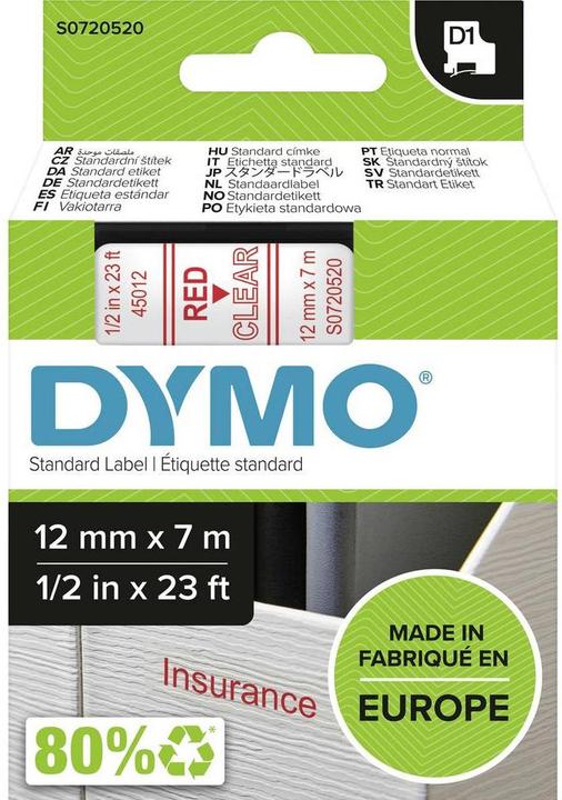 Produktbild Dymo S0720520 Standardband (1.20 cm, Rot)