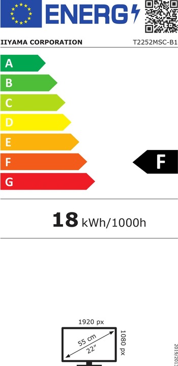 Energy Label iiyama ProLite T2252MSC-B1 (1920 x 1080 pixels, 22")