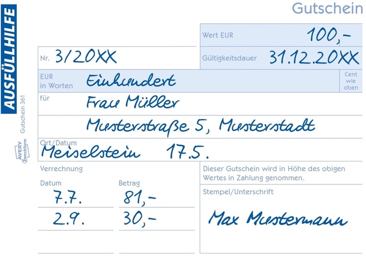 Nährwerte und Zutaten Avery Gutschein (50 x)