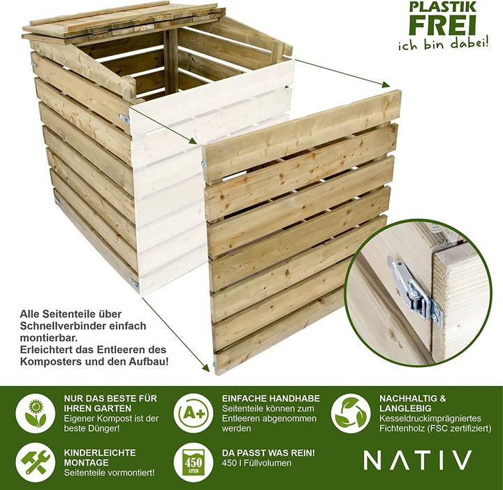 Produktbild Nativ Garten Komposter aus Holz (450 Liter) (450 l)