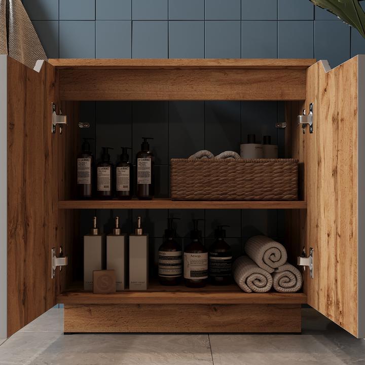 Actual product image Vicco Waschbeckenunterschrank Lotta, Eiche/grau gestreift, 59.8 x 62.1 cm mit 2 Türen (59.80 x 32 x 62.10 cm)