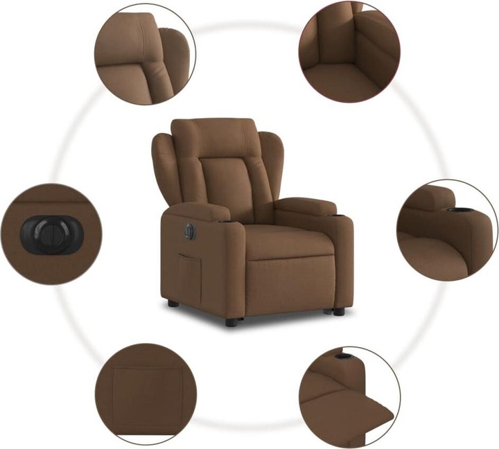 Immagine prodotto VidaXL Poltrona relax con ausilio per l'alzata Poltrona elettrica per la TV Poltrona in tessuto marrone