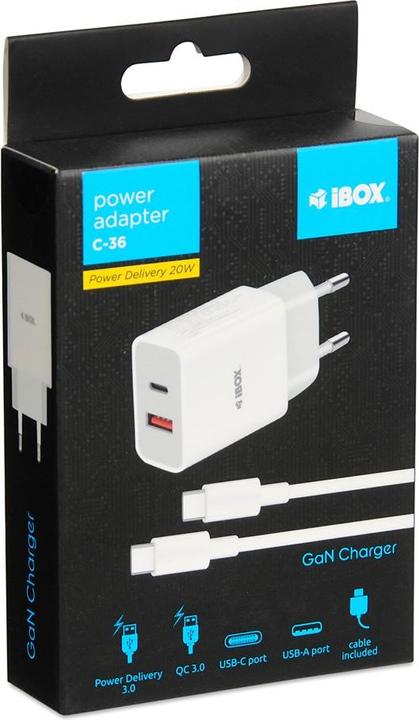Produktbild iBox Reiseladegerät I-BOX C-36 PD20W weiss (20 W, 1 Port)